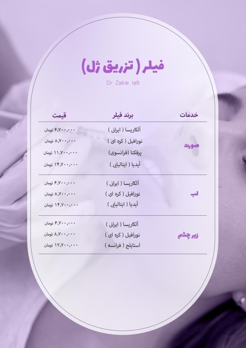 تعرفه تزریق فیلر در کلینیک دکتر تفت